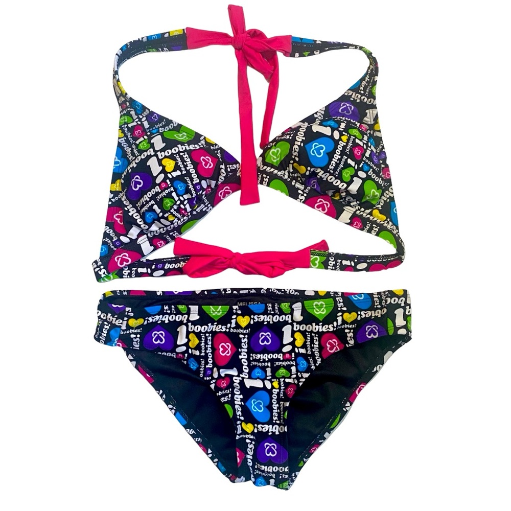 Melissa Keep a Breast swimsuit, I Love Boobies, top and bottom, size M